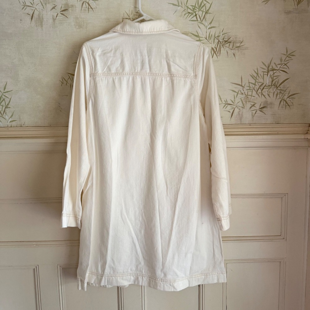 NWT Old Navy Tunic Dress Ivory Cotton Denim Twill Long Sleeve Split Neck Medium - Picture 5 of 7